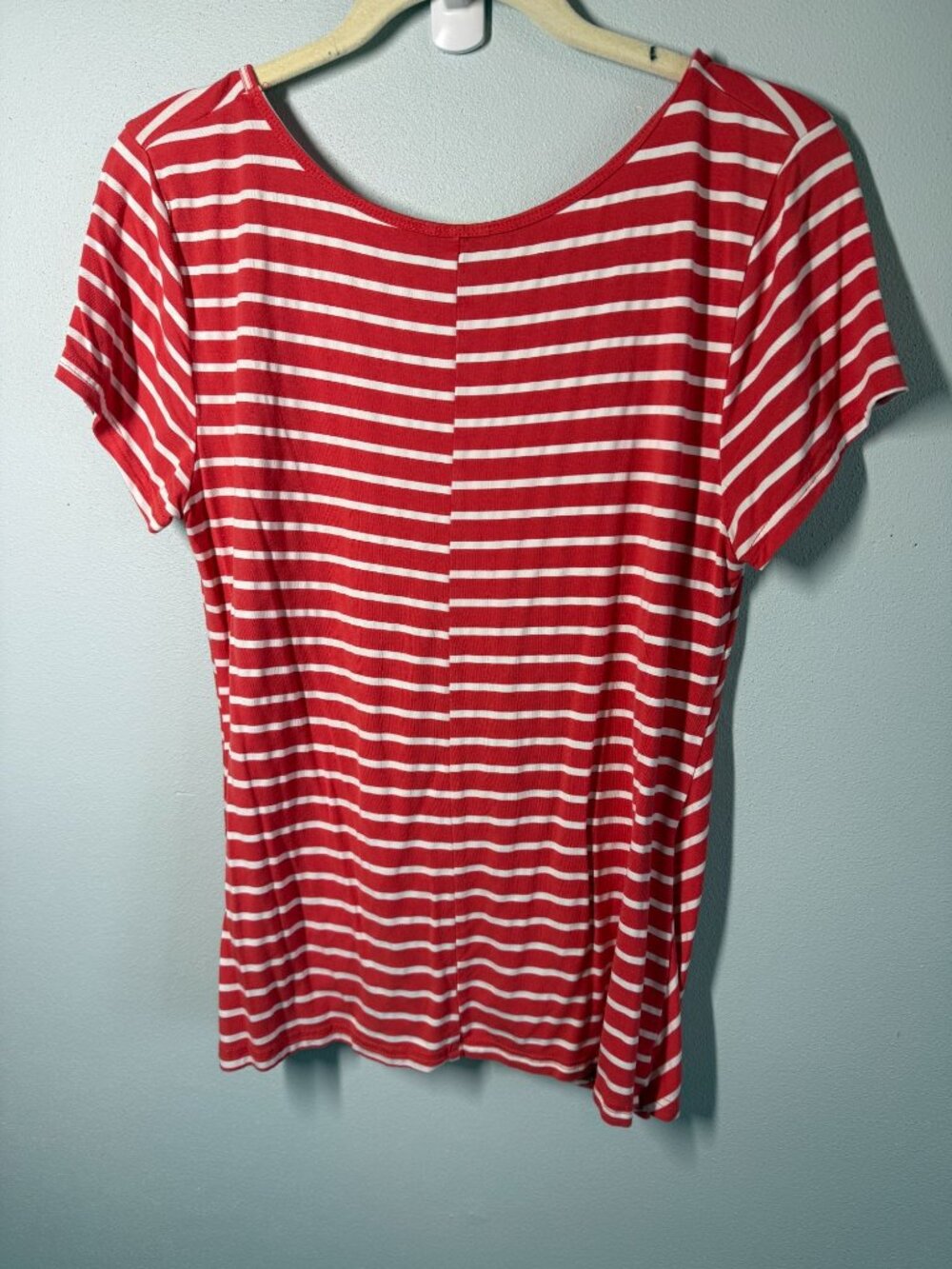 She + Sky Womens Medium Red Stripe Knot Front Tee Casual Short Sleeve Knit Top - Picture 2 of 7